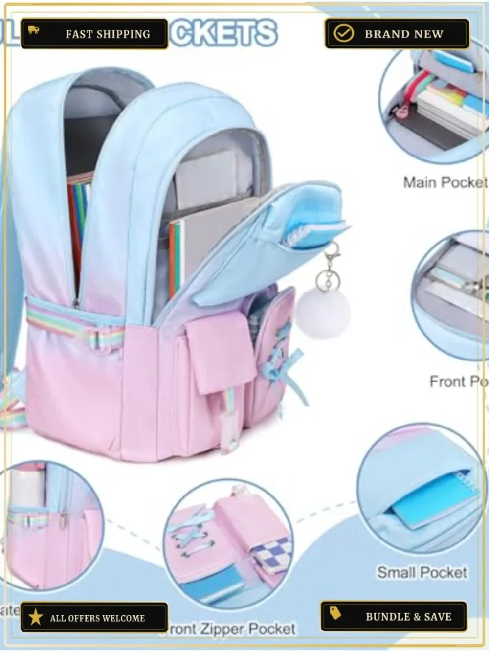 Girls Backpack with Bento Lunch Box Set, School Bag Bookbag with Insulated